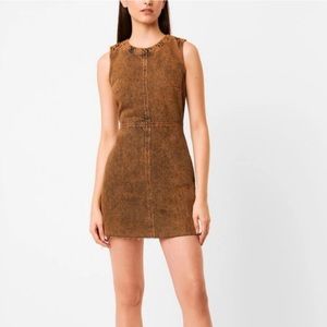 French Connection Acid Wash Denim Sleeveless Mini Dress Size 8 Brown Y2K Grunge